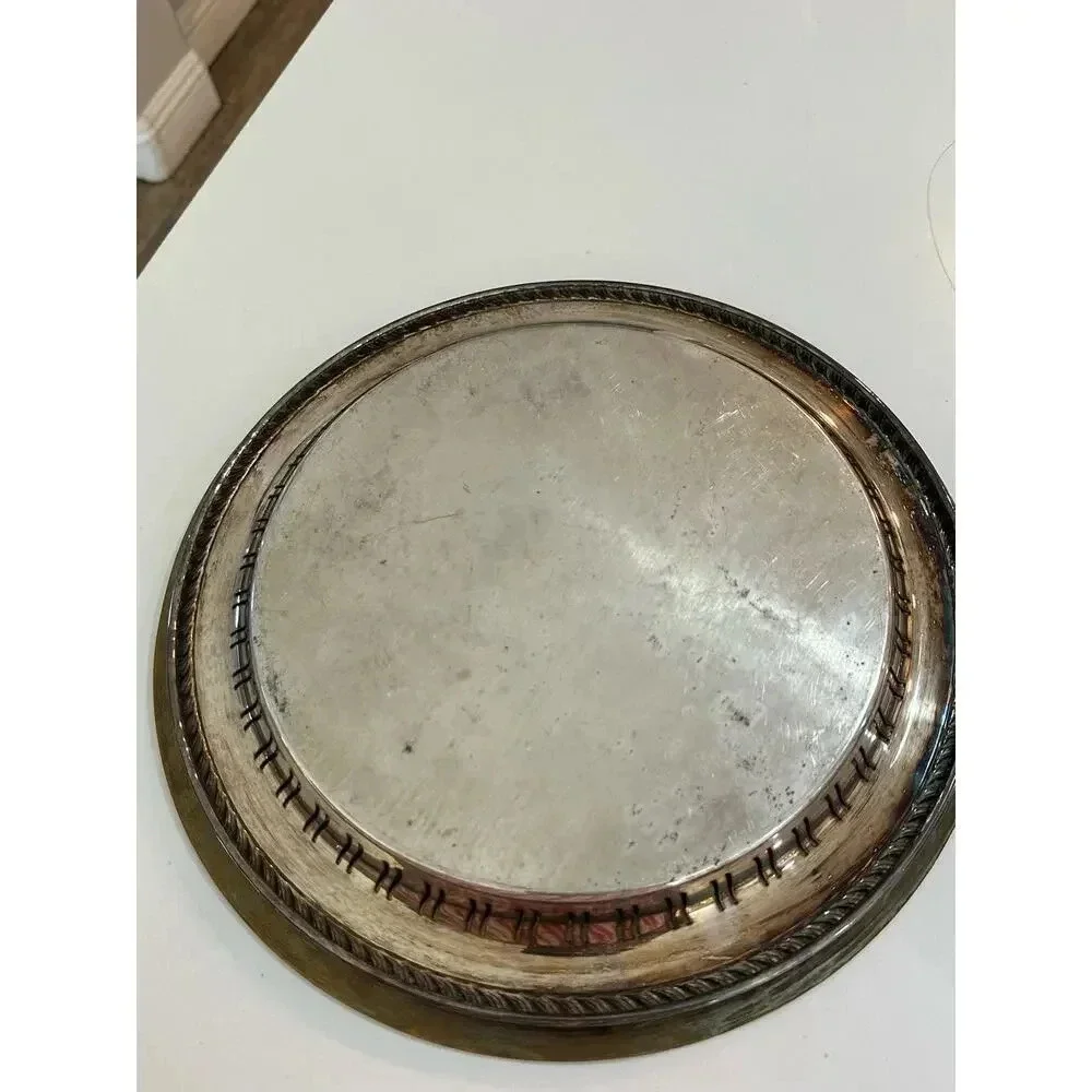 WM Rogers Silver Round Tray Metal Serving Plate